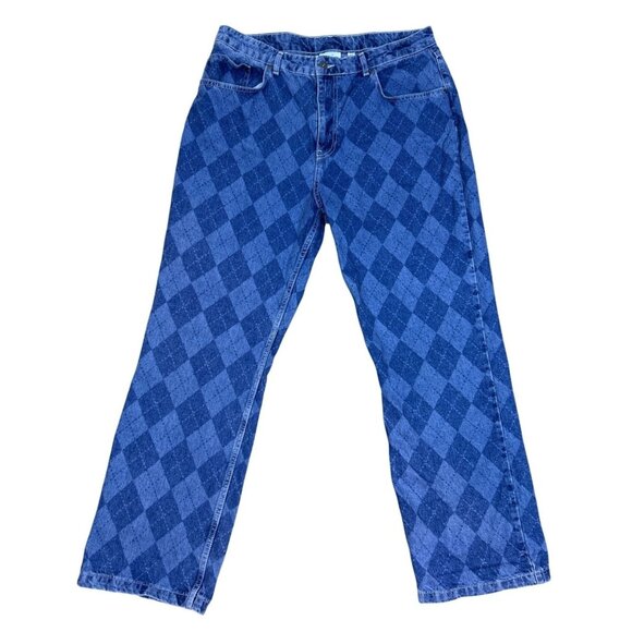 Vintage The Ragged Priest Jeans Blue Argyle Pattern Straight-Leg Denim 36X30 - Picture 1 of 10
